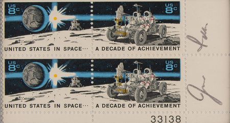 Lot #8356 Jim Irwin Signed Stamp Blocks and Signed Photograph - Image 3