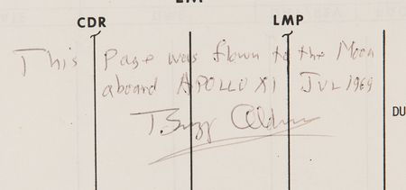 Lot #8180 Apollo 11 Flown Flight Plan Page Signed by Buzz Aldrin - From the Personal Collection of Buzz Aldrin - Image 2