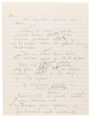 Lot #8504 Wernher von Braun Handwritten Manuscript Notes on Exploring Mars: 