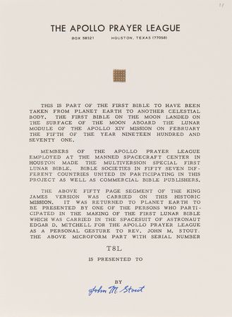 Lot #8313 Apollo 14 Collection of (36) Flown Lunar Bible 50-Page Text Fragments - Image 10