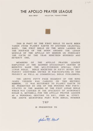 Lot #8313 Apollo 14 Collection of (36) Flown Lunar Bible 50-Page Text Fragments - Image 13