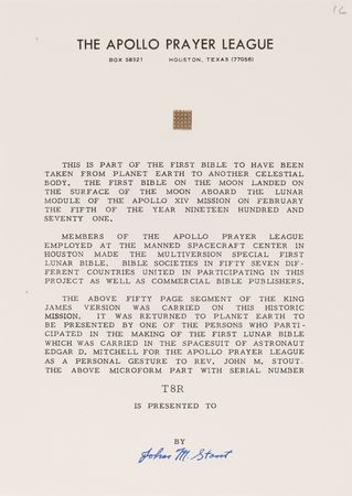 Lot #8313 Apollo 14 Collection of (36) Flown Lunar Bible 50-Page Text Fragments - Image 15