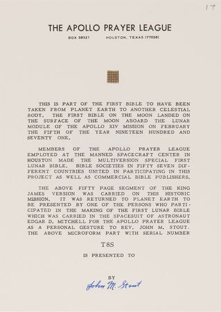 Lot #8313 Apollo 14 Collection of (36) Flown Lunar Bible 50-Page Text Fragments - Image 16