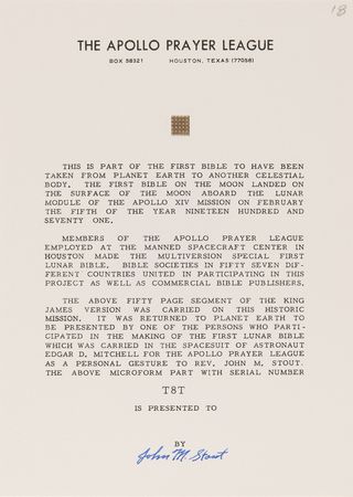 Lot #8313 Apollo 14 Collection of (36) Flown Lunar Bible 50-Page Text Fragments - Image 17