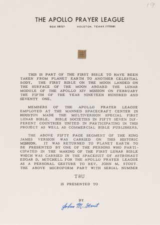 Lot #8313 Apollo 14 Collection of (36) Flown Lunar Bible 50-Page Text Fragments - Image 18