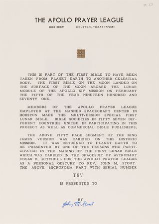 Lot #8313 Apollo 14 Collection of (36) Flown Lunar Bible 50-Page Text Fragments - Image 19