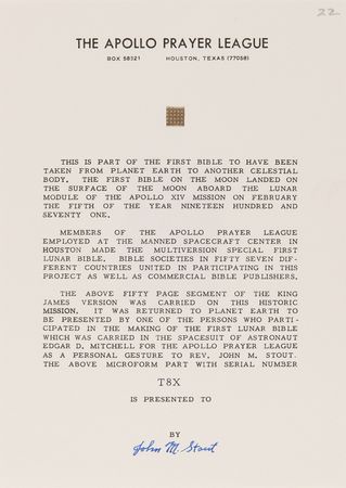 Lot #8313 Apollo 14 Collection of (36) Flown Lunar Bible 50-Page Text Fragments - Image 21