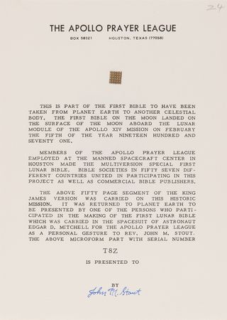 Lot #8313 Apollo 14 Collection of (36) Flown Lunar Bible 50-Page Text Fragments - Image 23