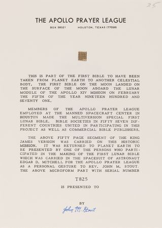 Lot #8313 Apollo 14 Collection of (36) Flown Lunar Bible 50-Page Text Fragments - Image 24