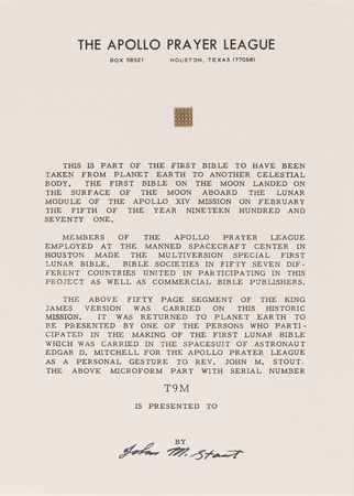 Lot #8313 Apollo 14 Collection of (36) Flown Lunar Bible 50-Page Text Fragments - Image 27