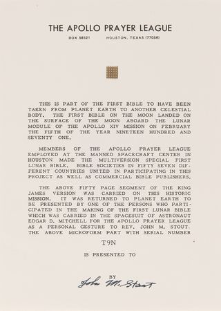 Lot #8313 Apollo 14 Collection of (36) Flown Lunar Bible 50-Page Text Fragments - Image 28