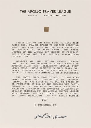 Lot #8313 Apollo 14 Collection of (36) Flown Lunar Bible 50-Page Text Fragments - Image 29