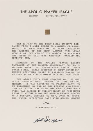 Lot #8313 Apollo 14 Collection of (36) Flown Lunar Bible 50-Page Text Fragments - Image 30