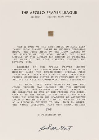 Lot #8313 Apollo 14 Collection of (36) Flown Lunar Bible 50-Page Text Fragments - Image 32