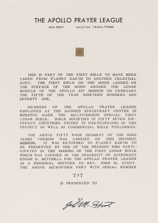 Lot #8313 Apollo 14 Collection of (36) Flown Lunar Bible 50-Page Text Fragments - Image 33