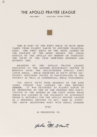 Lot #8313 Apollo 14 Collection of (36) Flown Lunar Bible 50-Page Text Fragments - Image 35