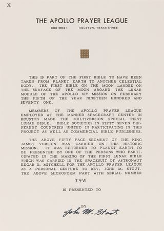 Lot #8313 Apollo 14 Collection of (36) Flown Lunar Bible 50-Page Text Fragments - Image 37