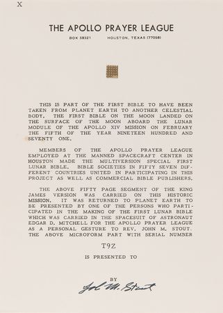 Lot #8313 Apollo 14 Collection of (36) Flown Lunar Bible 50-Page Text Fragments - Image 39