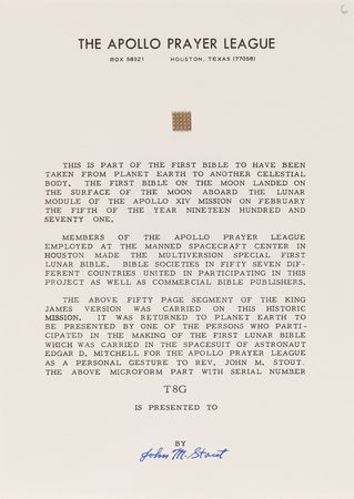 Lot #8313 Apollo 14 Collection of (36) Flown Lunar Bible 50-Page Text Fragments - Image 5