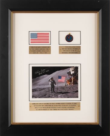 Lot #8343 Apollo 15 Lunar Surface-Flown Flag and Unflown 14K Gold Medallion Display - From the Personal Collection of Dave Scott - Image 1