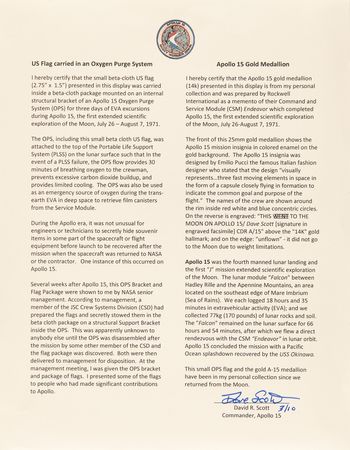 Lot #8343 Apollo 15 Lunar Surface-Flown Flag and Unflown 14K Gold Medallion Display - From the Personal Collection of Dave Scott - Image 5