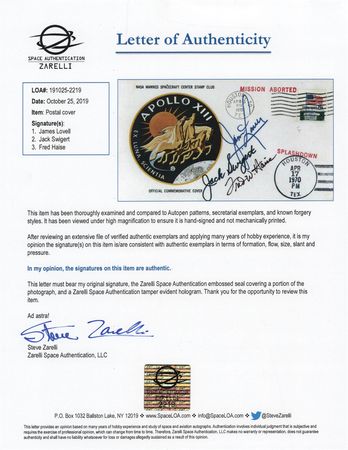 Lot #8274 Apollo 13 Crew-Signed 'Mission Aborted' Cover - Image 2