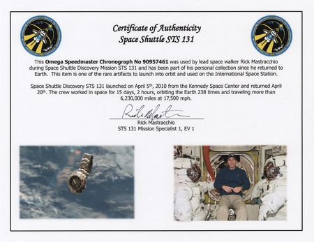 Lot #8589 STS-131 Flown Omega Speedmaster Professional X-33 Chronograph Watch - From the Personal Collection of Rick Mastracchio - Image 10