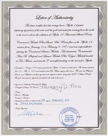 Lot #8326 Apollo 14 Signed 'Artist's Proof' Print (23.5? x 34.25?) - From the Personal Collection of Stuart A. Roosa - Image 3