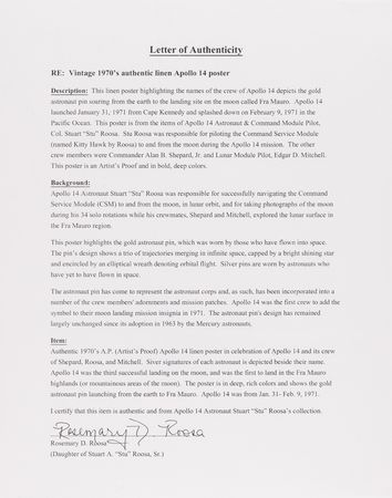 Lot #8326 Apollo 14 Signed 'Artist's Proof' Print (23.5? x 34.25?) - From the Personal Collection of Stuart A. Roosa - Image 4