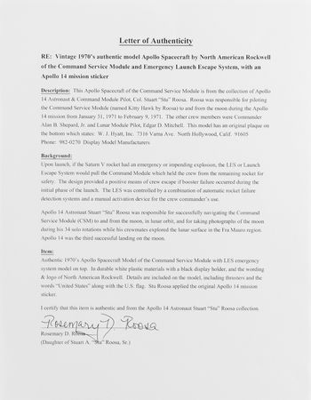 Lot #8613 Apollo Command and Service Module Model - From the Personal Collection of Stuart A. Roosa - Image 5