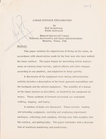 Lot #8181 Neil Armstrong Signed Copy of His Scientific Article - 