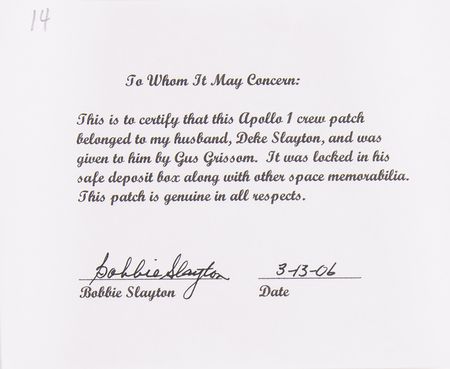 Lot #8123 Gus Grissom's Apollo 1 Crew Patch Presented to Deke Slayton - Image 3