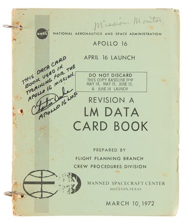 Lot #8449 Apollo 15, 16, and 17 Training-Used ?LM Data Card Book? Manuals - Signed and Certified by Dave Scott, Charlie Duke, and Gene Cernan - Image 2