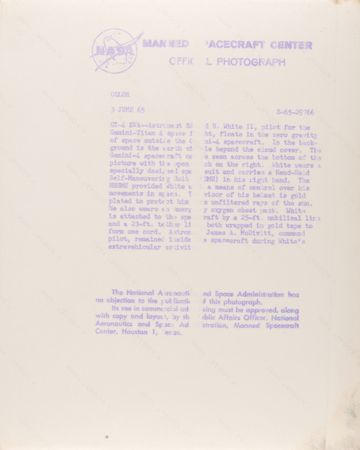 Lot #8124 Edward H. White II (4) Original 'Gemini 4 EVA' NASA Photographs - Image 7