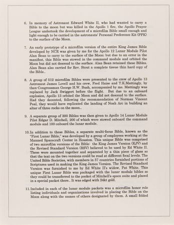 Lot #8310 Apollo 14 Flown Lunar Bible - Rare, Regally Presented Complete Microform of the King James Bible Carried to the Moon's Surface - Image 13