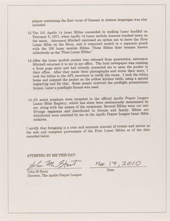 Lot #8310 Apollo 14 Flown Lunar Bible - Rare, Regally Presented Complete Microform of the King James Bible Carried to the Moon's Surface - Image 15