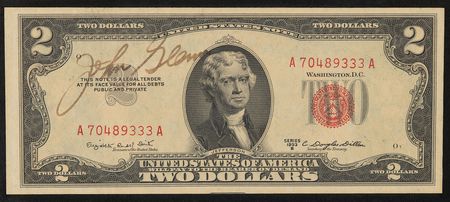 Lot #8046 John Glenn Signed $2 Dollar Bill - Image 2