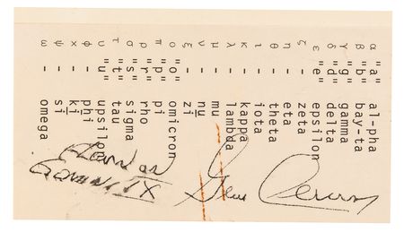 Lot #8081 Gemini 9 Flown Constellation Chart and Greek Alphabet Cue Card - Signed and Flight-Certified by Gene Cernan - Image 3