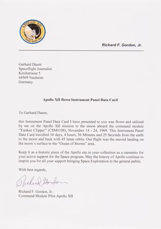 Lot #8244 Apollo 12 Flown Instrument Panel 'Contingency EVA' Data Card - Signed and Flight-Certified by CMP Richard Gordon - Image 4