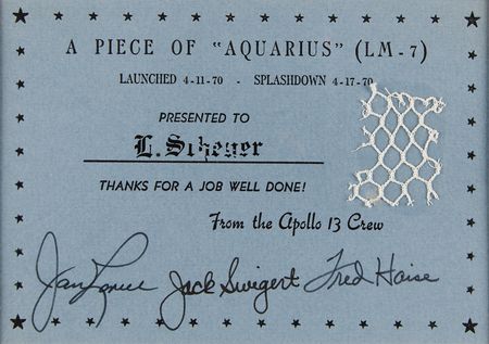 Lot #8284 Apollo 13 Crew-Signed Flown Lunar Module Netting Presentation - Image 2