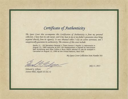 Lot #8198 Neil Armstrong and Michael Collins Signed Commemorative Cover - From the Collection of Skylab Astronaut Ed Gibson - Image 3