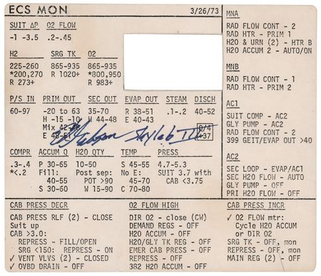 Lot #8524 Ed Gibson’s Skylab 4 Training-Used Cue Card - Image 1