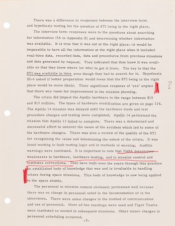 Lot #8510 Gene Kranz's Hand-Corrected Rough Draft of the 'Case Study: The Apollo 13 Accident' Report - Image 3