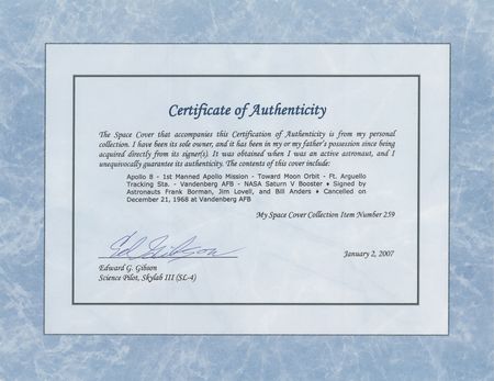 Lot #8144 Apollo 8 Signed Commemorative Cover - From the Collection of Skylab Astronaut Ed Gibson - Image 3