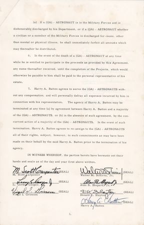 Lot #8030 Mercury Astronauts (6) Document Signed - Grissom and Company Hire a New Agent and Financial Advisor in October 1965 - Image 3