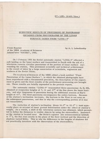Lot #8651 Luna 9 'Lunar Surface Panorama Photographs' NASA Report (1966) - Image 2