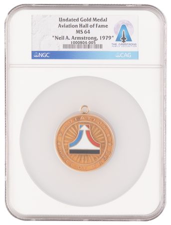 Lot #8189 Neil Armstrong's Aviation Hall of Fame 10K Gold Medal - NGC MS 64 - Image 1