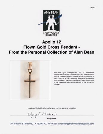 Lot #8245 Apollo 12 Attested Flown Gold Cross Pendant - From the Personal Collection of Alan Bean - Image 3