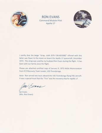 Lot #8395 Apollo 17 Cloth Strap (Attested as Flown) - From the Collection of CMP Ron Evans - Image 3