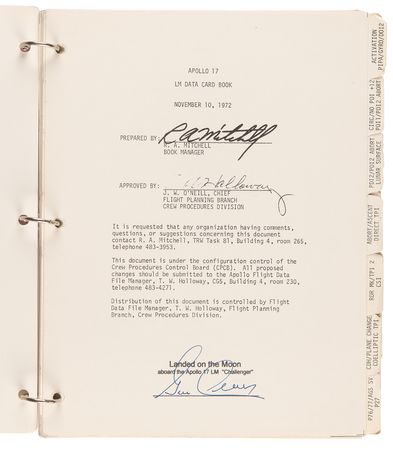 Lot #8390 Gene Cernan's Apollo 17 Lunar Surface-Flown 'LM Data Card Book' - All (20) Pages Signed and Flight-Certified by CDR Cernan - Image 2